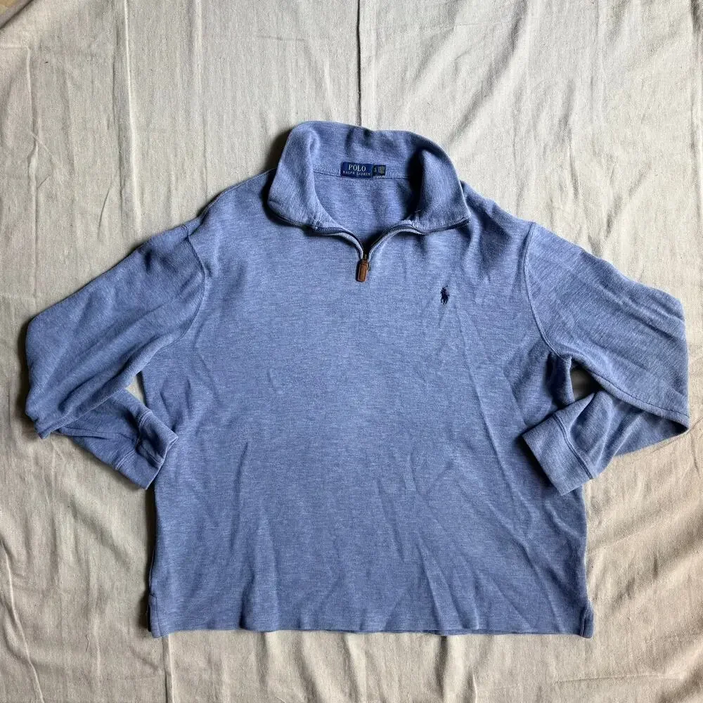 Polo Ralph Lauren Sweater Men's XL Quarter Zip Pullover Estate Rib Cotton Blue
